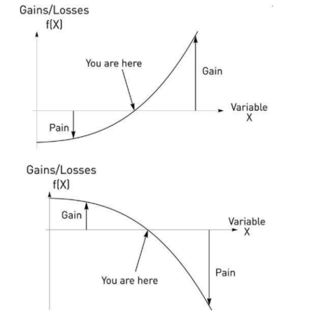 Top picture - antifragile - variations have more upside than downside. 